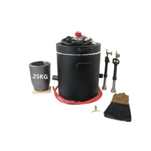LSMIITTH 25KG(55LBs) Large Propane Smelting Furnace Kit with Crucible 25KG, Double Forge Burners and Dual Regulators, Foundry Casting Kiln Furnace for Melting Metal Recycle Gold Copper Aluminum