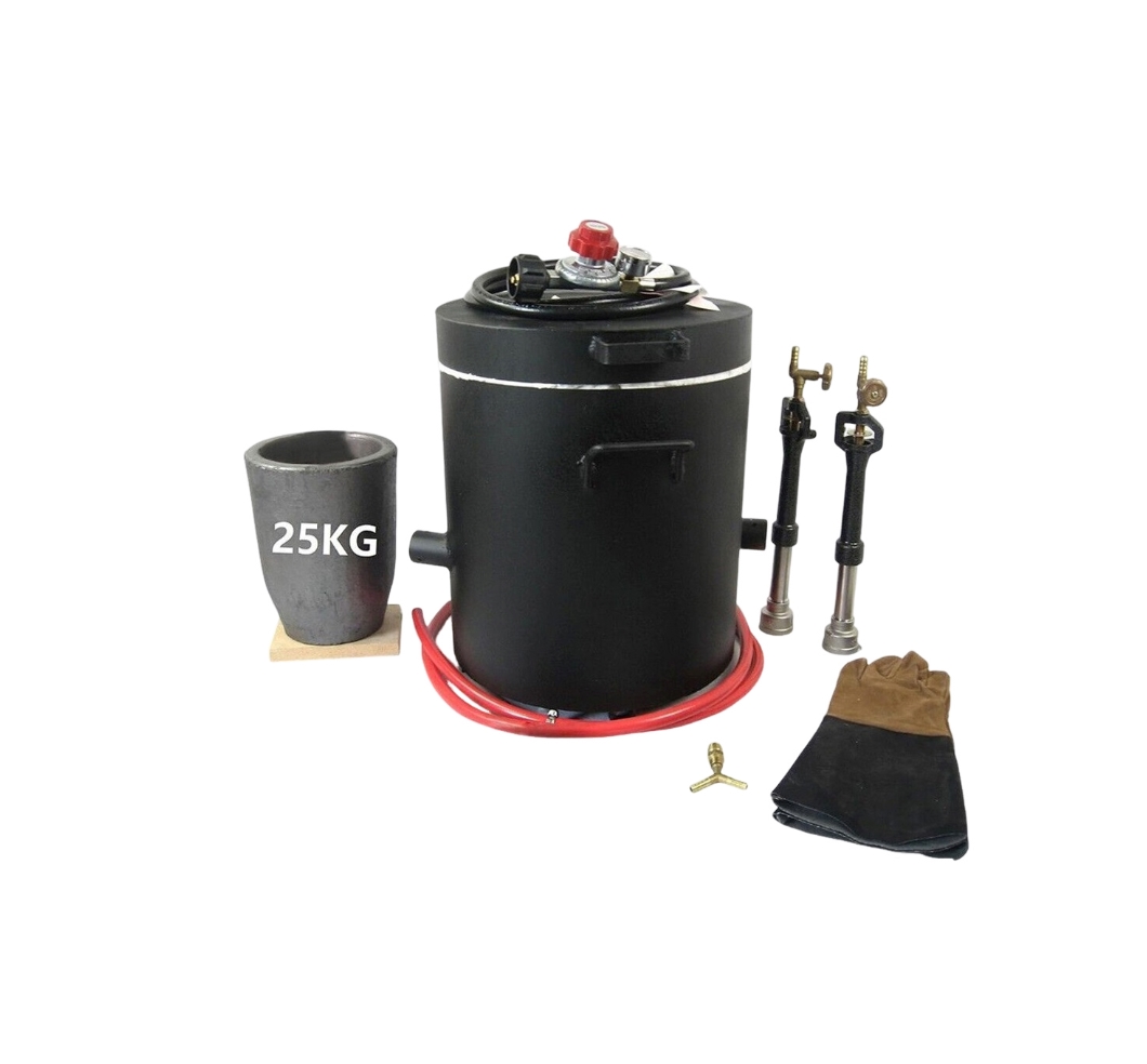 LSMIITTH 25KG(55LBs) Large Propane Smelting Furnace Kit with Crucible 25KG, Double Forge Burners and Dual Regulators, Foundry Casting Kiln Furnace for Melting Metal Recycle Gold Copper Aluminum
