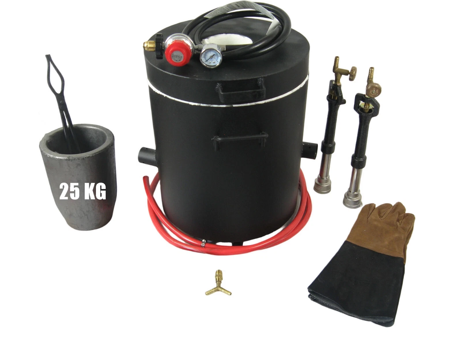 LSMIITTH 25KG(55LBs) Large Propane Smelting Furnace Kit with Crucible 25KG, Double Forge Burners and Dual Regulators, Foundry Casting Kiln Furnace for Melting Metal Recycle Gold Copper Aluminum - Image 2