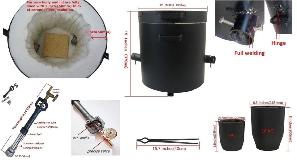 LSMIITTH 16 KG Gas Metal Melting Furnace Foundry Copper 2 Crucibles Tongs Casting Mold - Image 4
