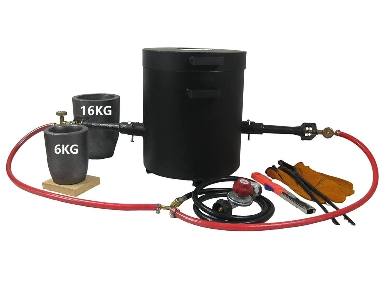 LSMIITTH 16 KG Gas Metal Melting Furnace Foundry Copper 2 Crucibles Tongs Casting Mold