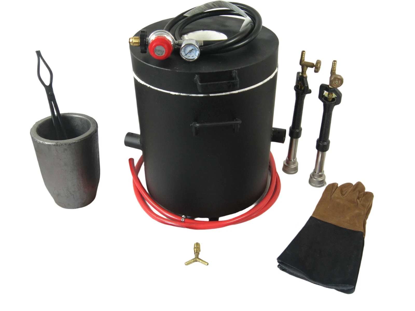 LSMIITTH 25KG(55LBs) Large Propane Smelting Furnace Kit with Crucible 25KG, Double Forge Burners and Dual Regulators, Foundry Casting Kiln Furnace for Melting Metal Recycle Gold Copper Aluminum