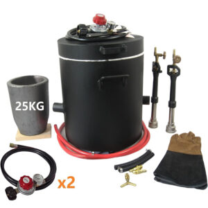 25KG(55LBs) Large Propane Smelting Furnace Kit with Crucible 25KG, Double Forge Burners and Dual Regulators, Foundry Casting Kiln Furnace for Melting Metal Recycle Gold Copper Aluminum